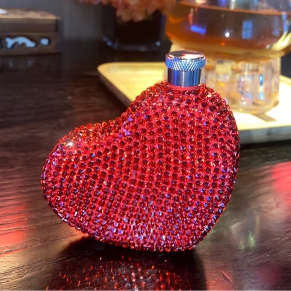 Red Heart-Shaped Rhinestone Flask - Picture 8 of 8